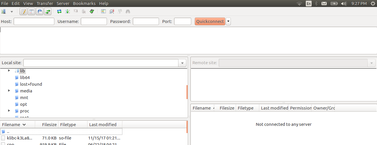 FileZilla interface